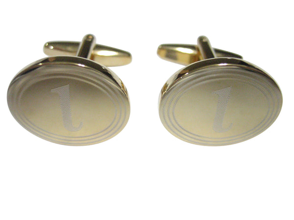 Gold Toned Etched Oval Greek Letter iota Cufflinks