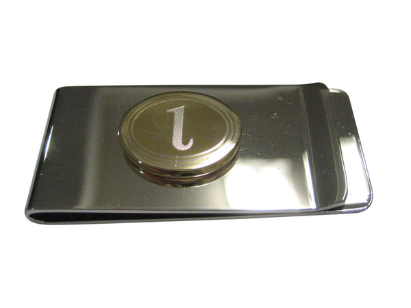 Gold Toned Etched Oval Greek Letter iota Money Clip