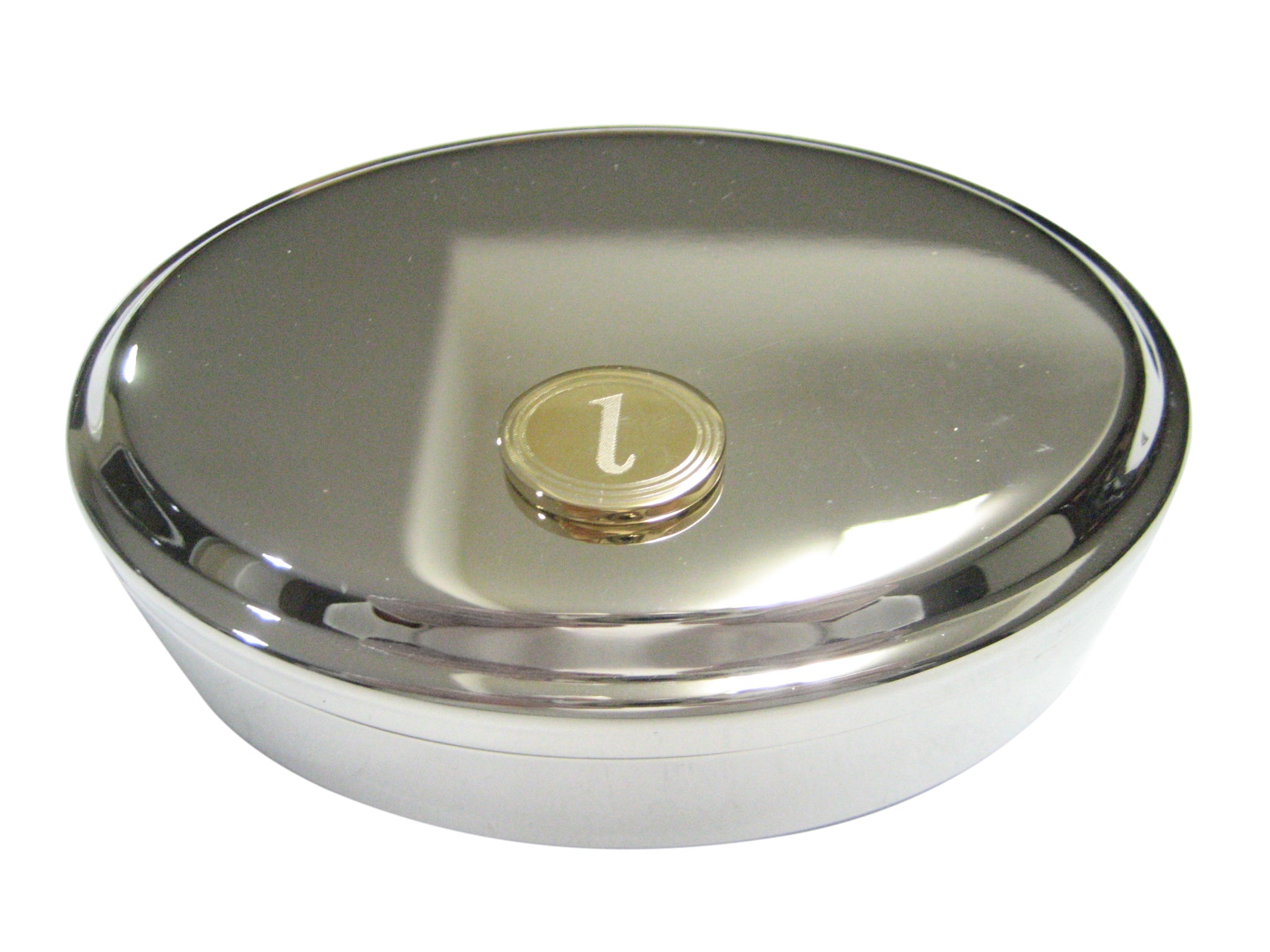Gold Toned Etched Oval Greek Letter iota Oval Trinket Jewelry Box