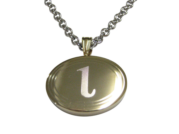 Gold Toned Etched Oval Greek Letter iota Pendant Necklace