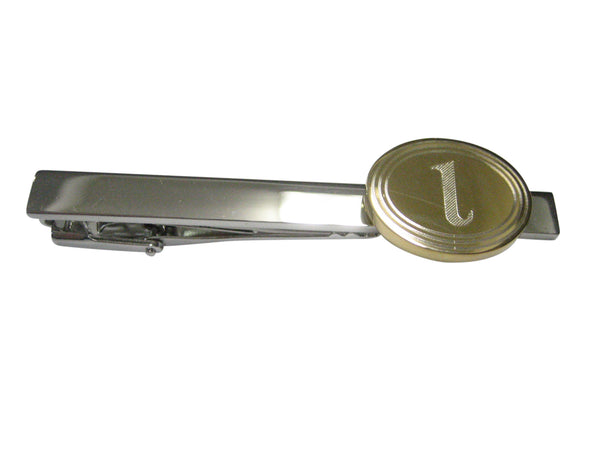 Gold Toned Etched Oval Greek Letter iota Tie Clip