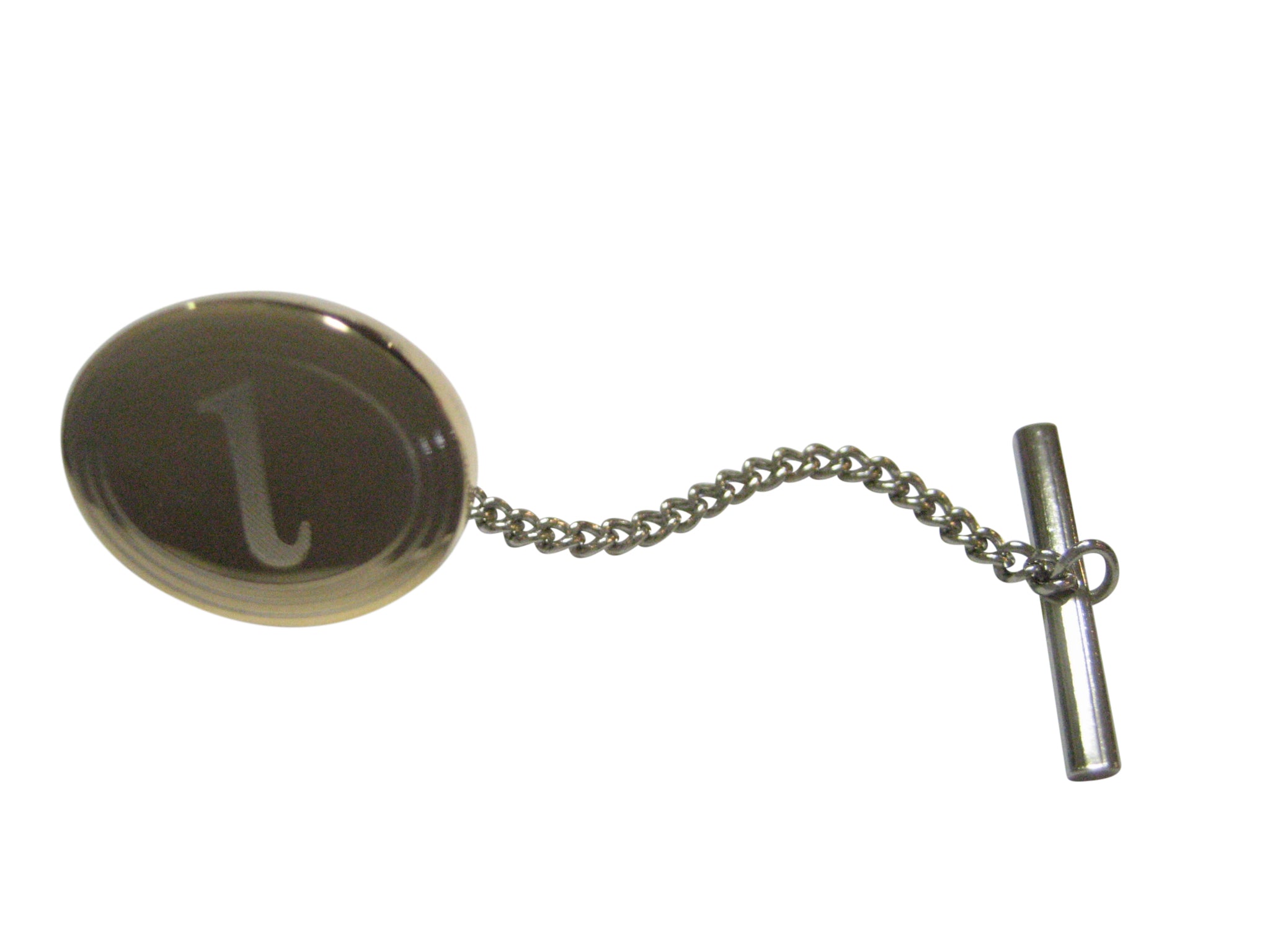 Gold Toned Etched Oval Greek Letter iota Tie Tack