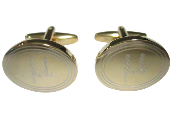 Gold Toned Etched Oval Greek Letter Mu Cufflinks
