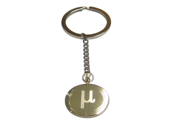 Gold Toned Etched Oval Greek Letter Mu Pendant Keychain