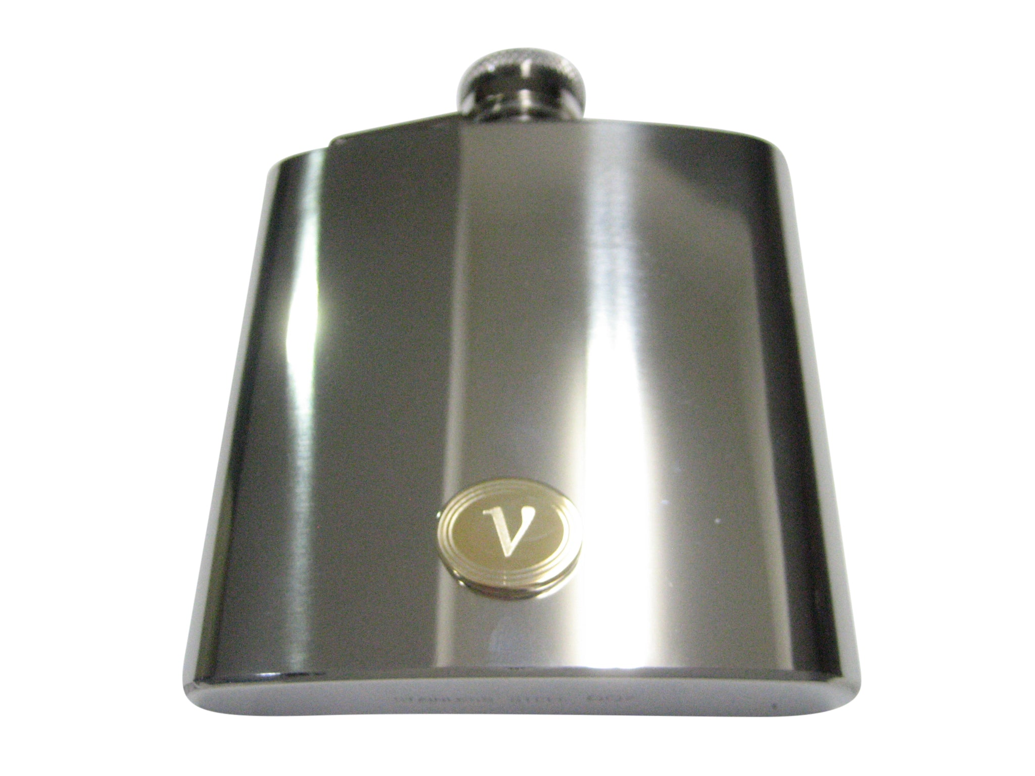 Gold Toned Etched Oval Greek Letter Nu 6oz Flask