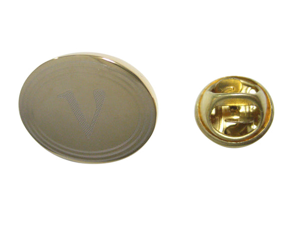 Gold Toned Etched Oval Greek Letter Nu Lapel Pin