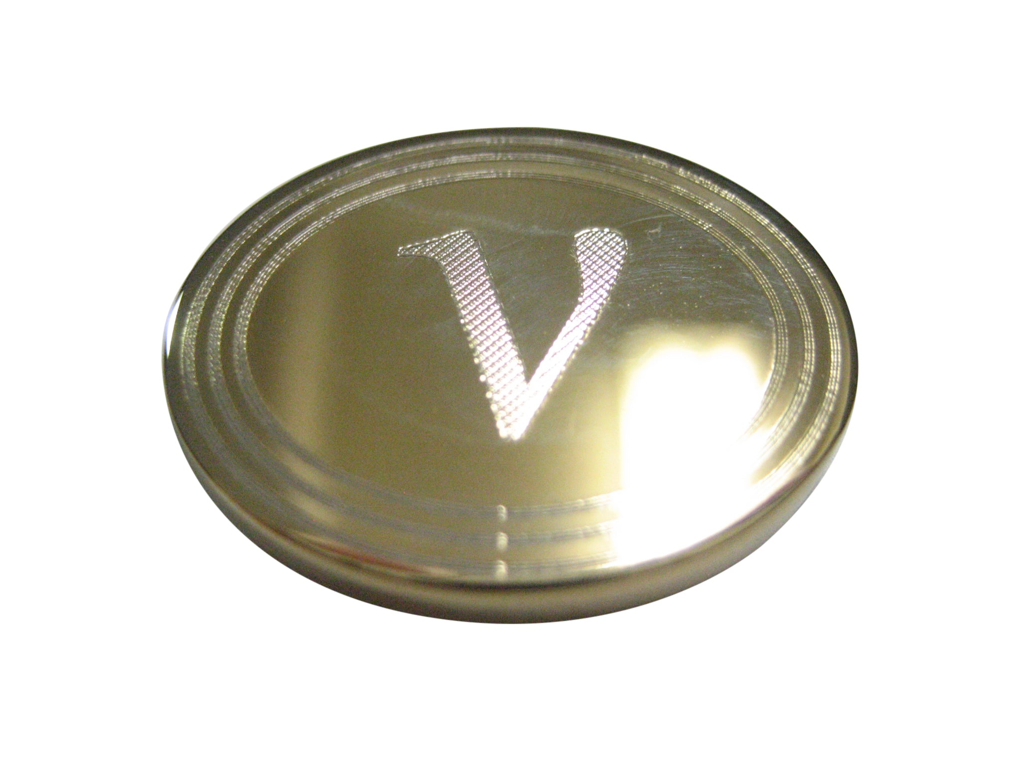 Gold Toned Etched Oval Greek Letter Nu Magnet