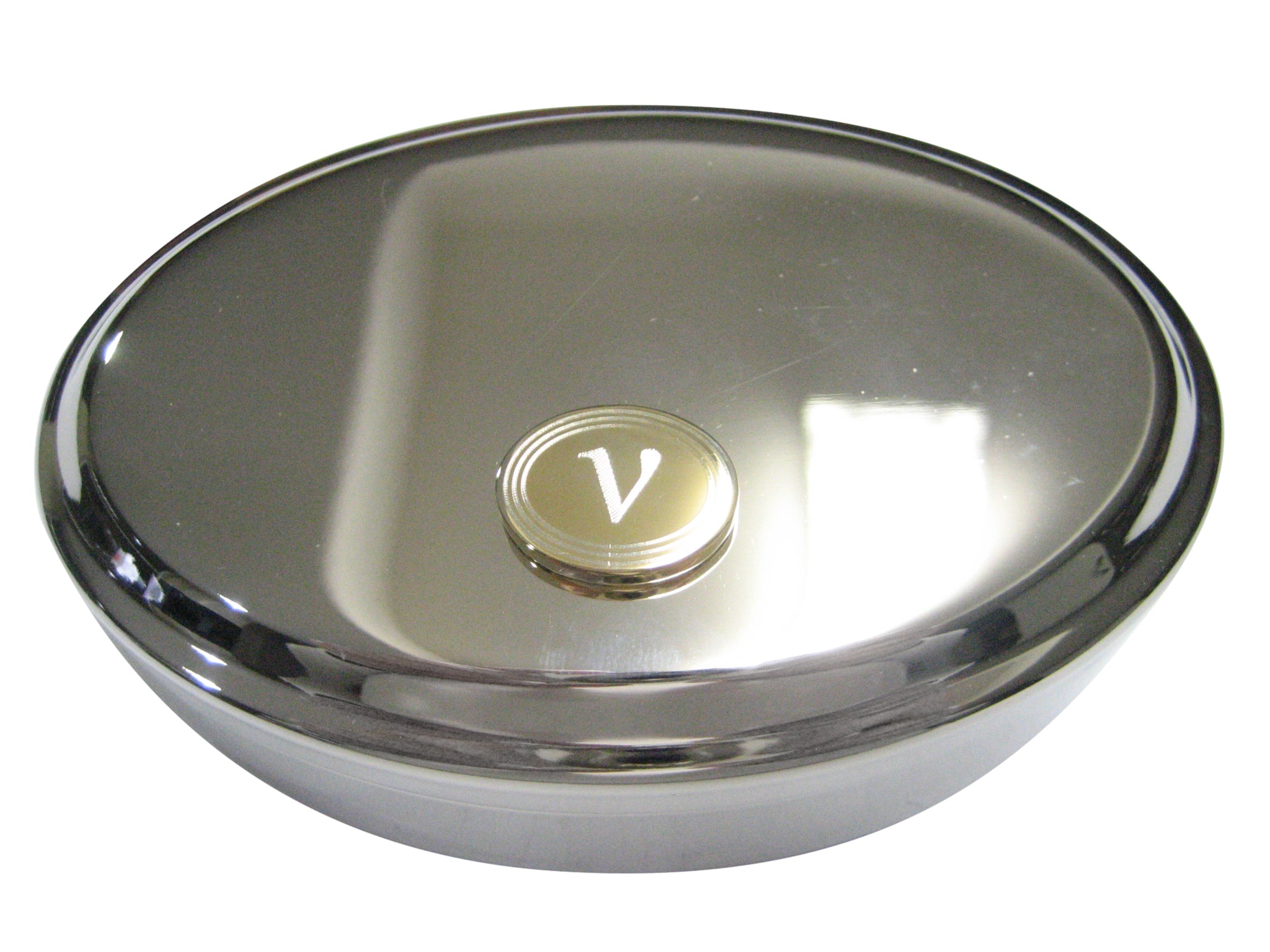 Gold Toned Etched Oval Greek Letter Nu Oval Trinket Jewelry Box