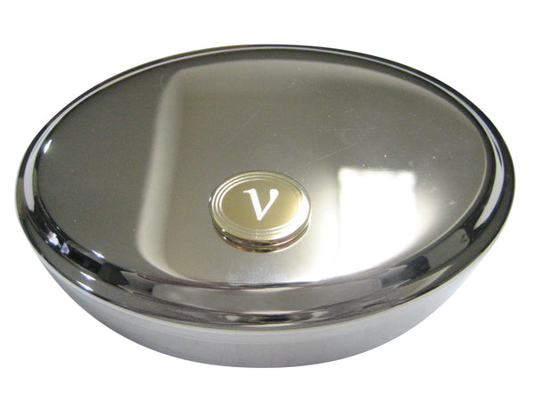 Gold Toned Etched Oval Greek Letter Nu Oval Trinket Jewelry Box