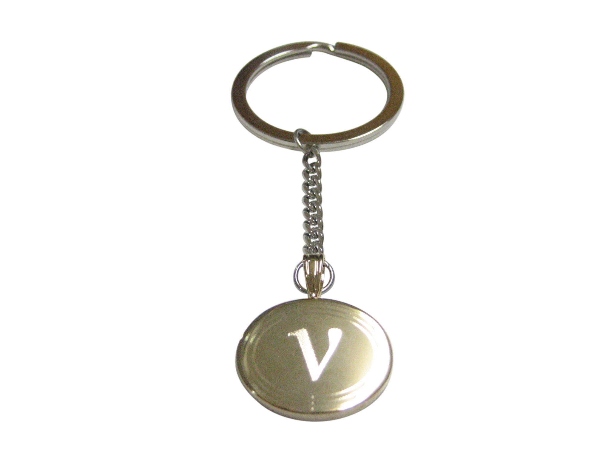 Gold Toned Etched Oval Greek Letter Nu Pendant Keychain