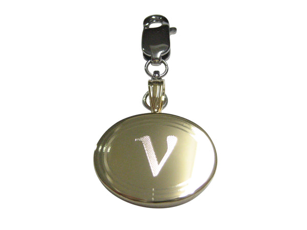 Gold Toned Etched Oval Greek Letter Nu Pendant Zipper Pull Charm