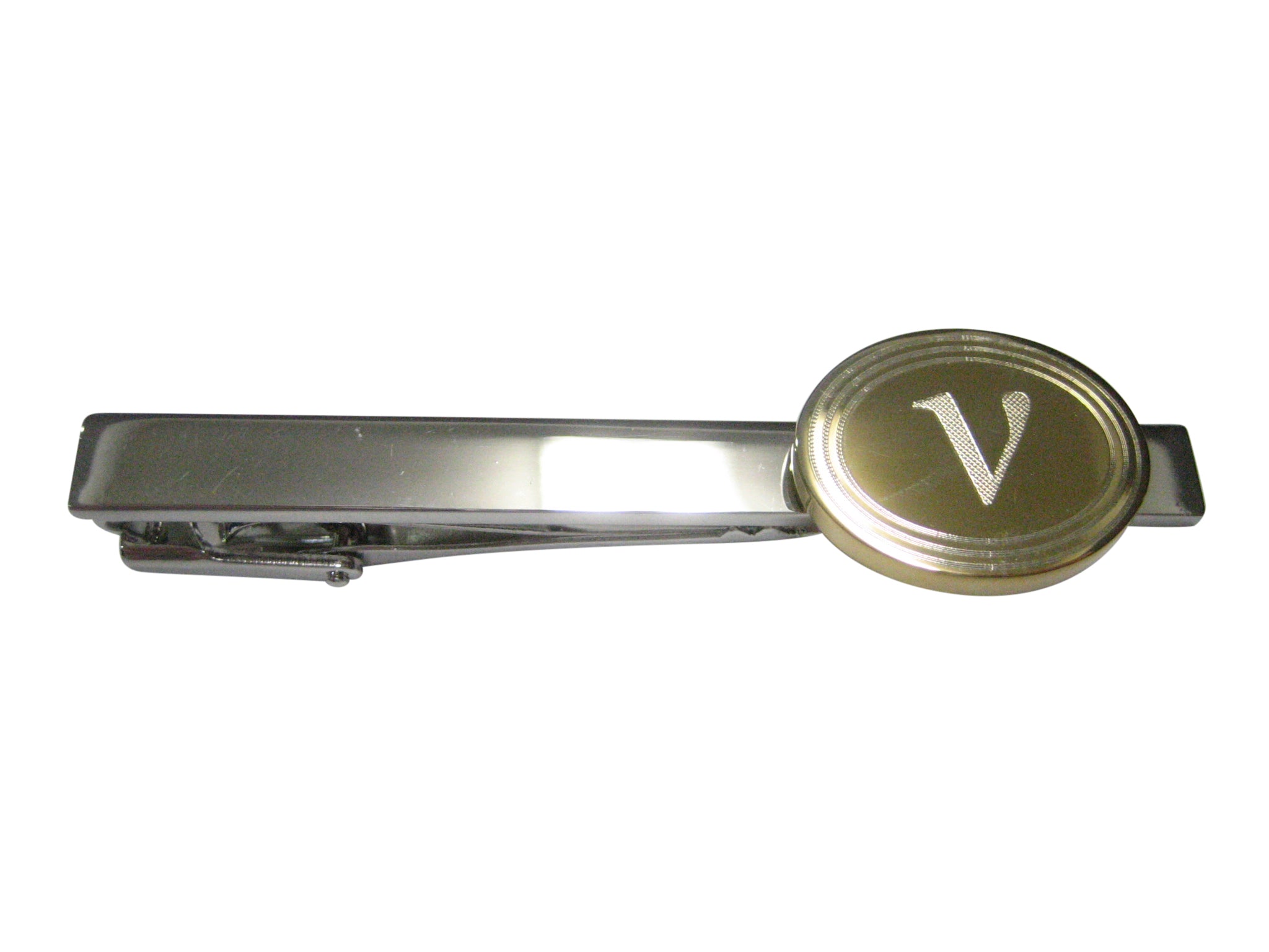 Gold Toned Etched Oval Greek Letter Nu Tie Clip