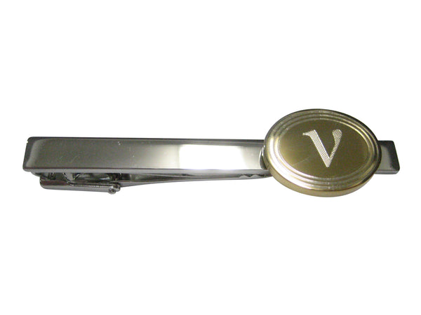 Gold Toned Etched Oval Greek Letter Nu Tie Clip