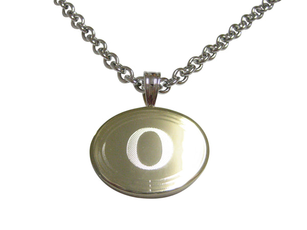 Gold Toned Etched Oval Greek Letter Omicron Pendant Necklace
