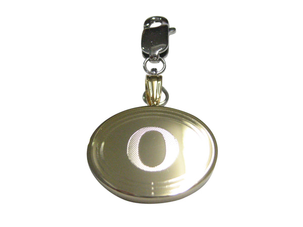 Gold Toned Etched Oval Greek Letter Omicron Pendant Zipper Pull Charm