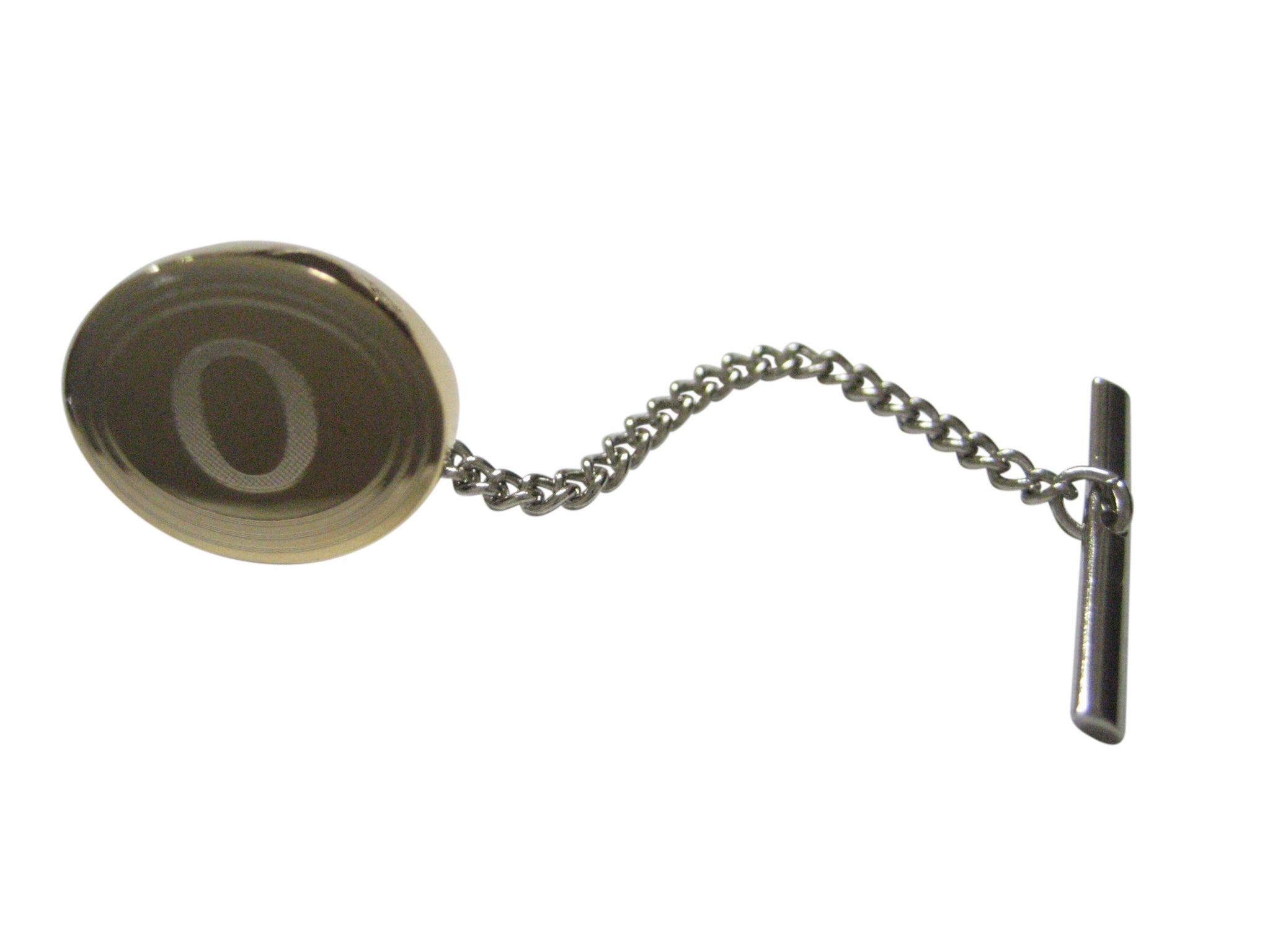 Gold Toned Etched Oval Greek Letter Omicron Tie Tack