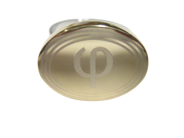 Gold Toned Etched Oval Greek Letter Phi Adjustable Size Fashion Ring