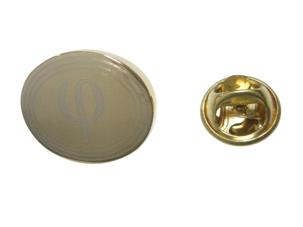 Gold Toned Etched Oval Greek Letter Phi Lapel Pin