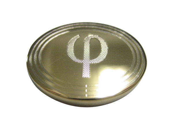Gold Toned Etched Oval Greek Letter Phi Magnet