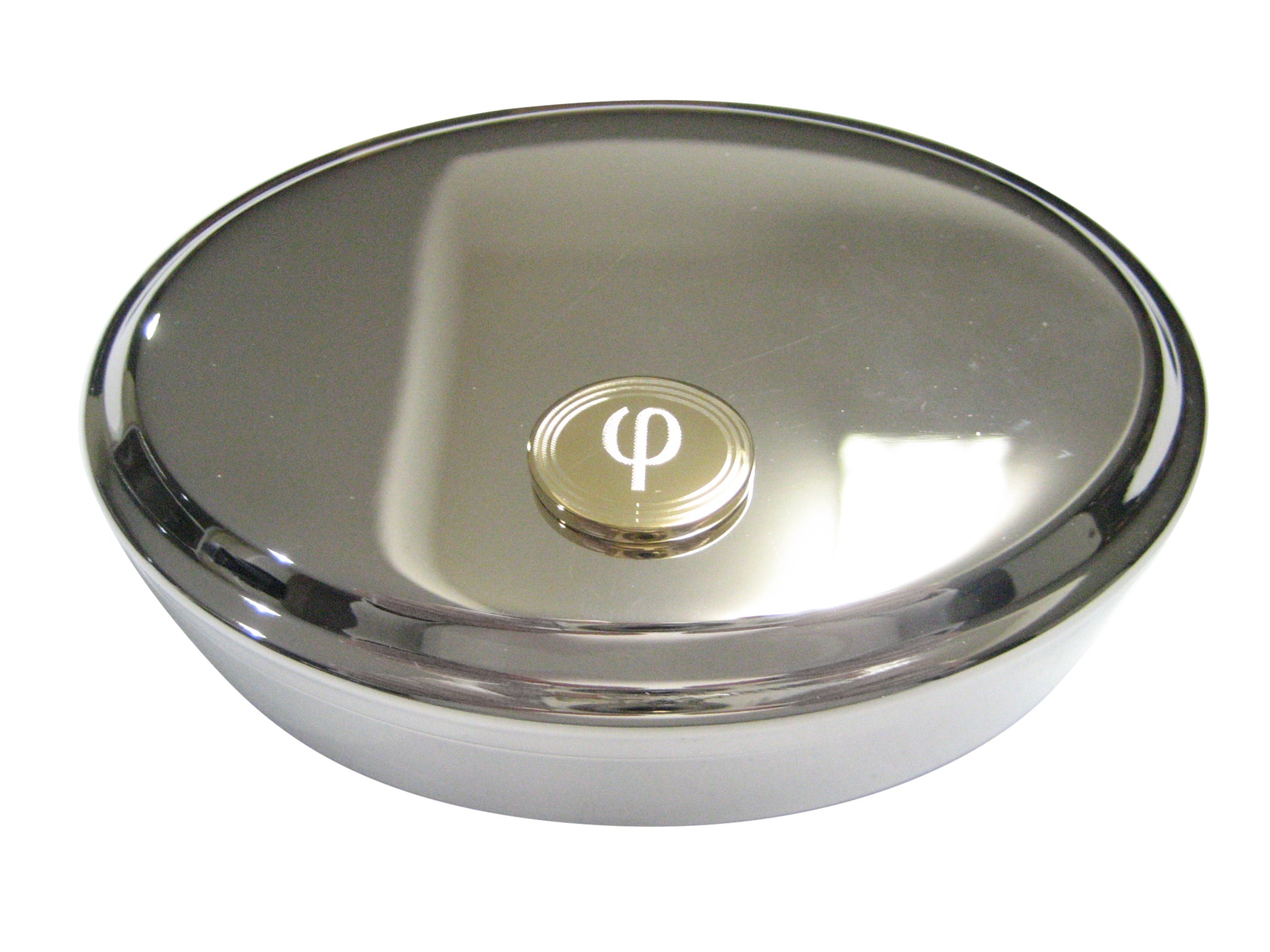 Gold Toned Etched Oval Greek Letter Phi Oval Trinket Jewelry Box