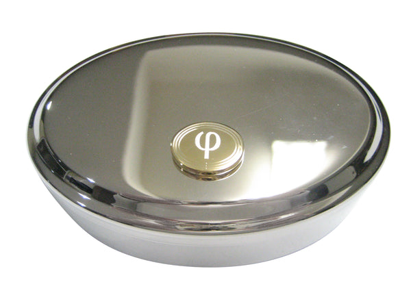 Gold Toned Etched Oval Greek Letter Phi Oval Trinket Jewelry Box