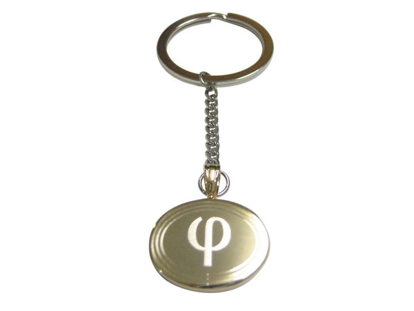 Gold Toned Etched Oval Greek Letter Phi Pendant Keychain