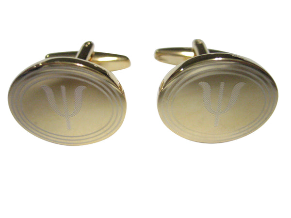 Gold Toned Etched Oval Greek Letter Psi Cufflinks