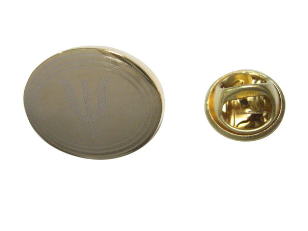 Gold Toned Etched Oval Greek Letter Psi Lapel Pin