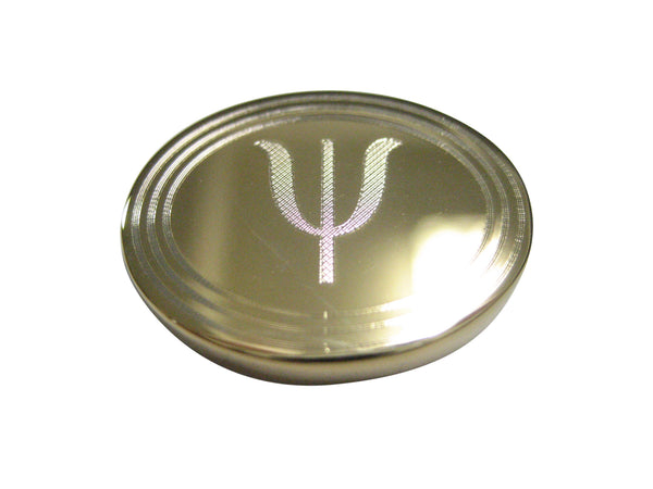 Gold Toned Etched Oval Greek Letter Psi Magnet