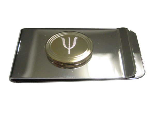 Gold Toned Etched Oval Greek Letter Psi Money Clip