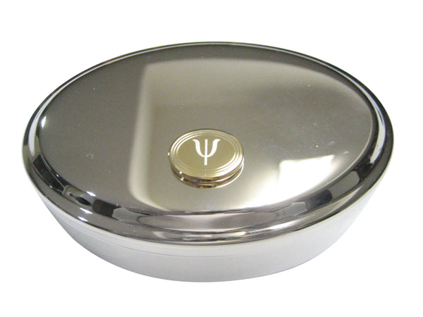 Gold Toned Etched Oval Greek Letter Psi Oval Trinket Jewelry Box