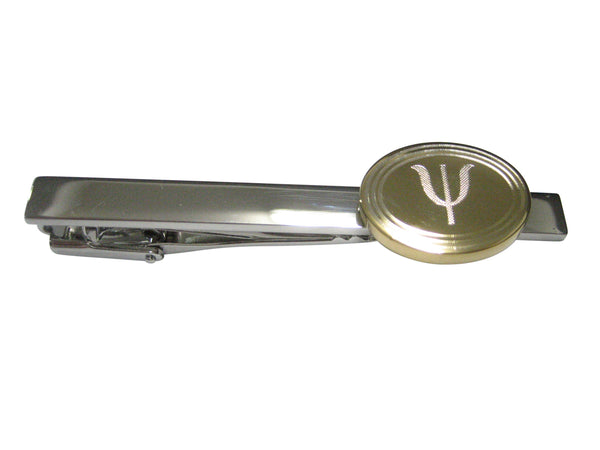 Gold Toned Etched Oval Greek Letter Psi Tie Clip