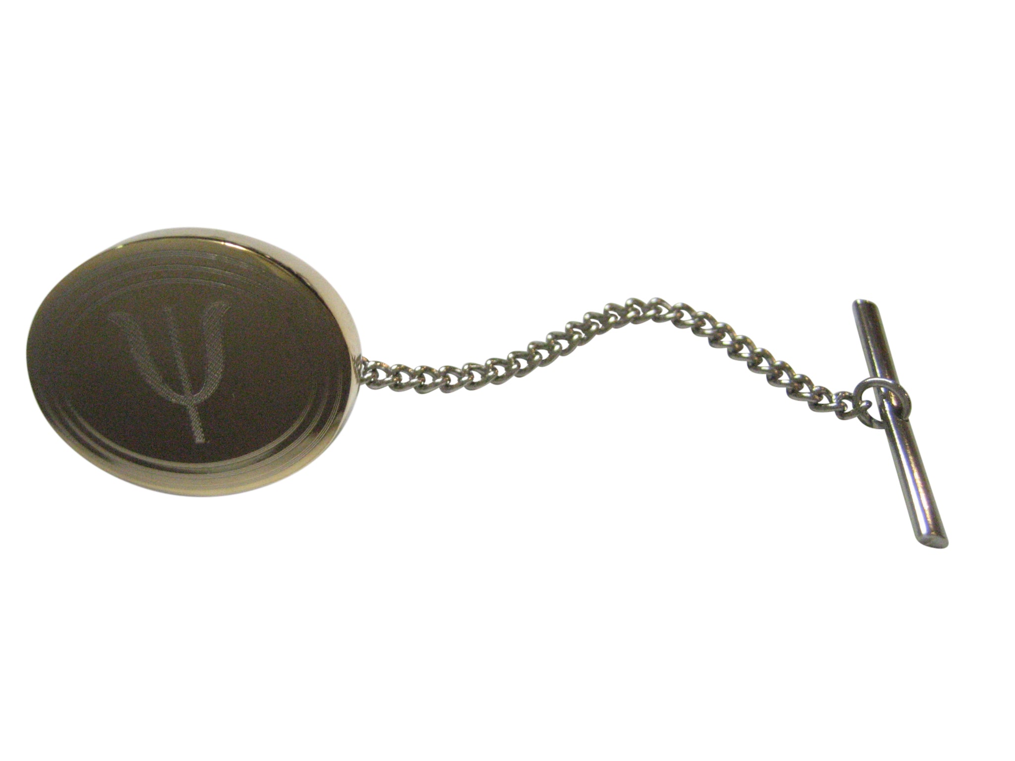 Gold Toned Etched Oval Greek Letter Psi Tie Tack