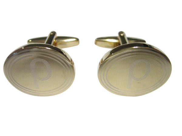 Gold Toned Etched Oval Greek Letter Rho Cufflinks