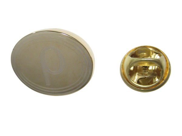 Gold Toned Etched Oval Greek Letter Rho Lapel Pin