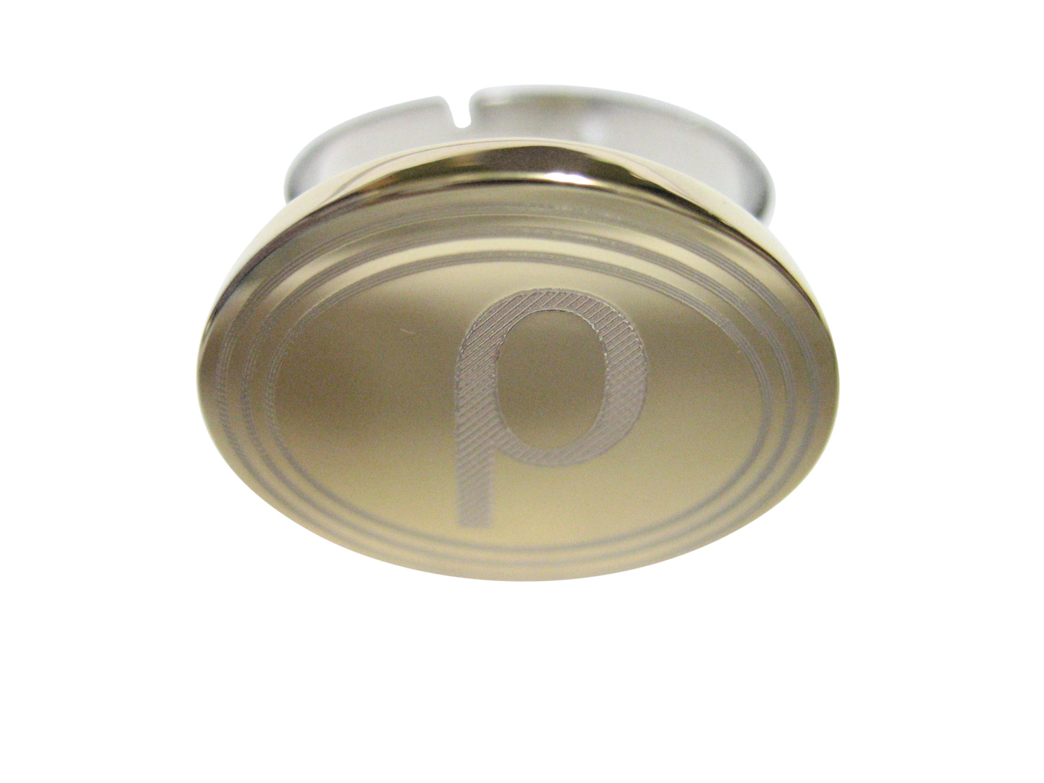 Gold Toned Etched Oval Greek Letter Rho Pendant Adjustable Size Fashion Ring