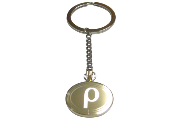 Gold Toned Etched Oval Greek Letter Rho Pendant Keychain
