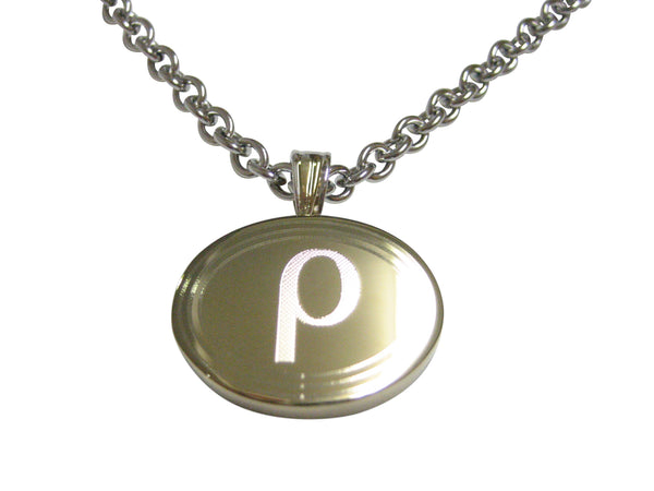 Gold Toned Etched Oval Greek Letter Rho Pendant Necklace