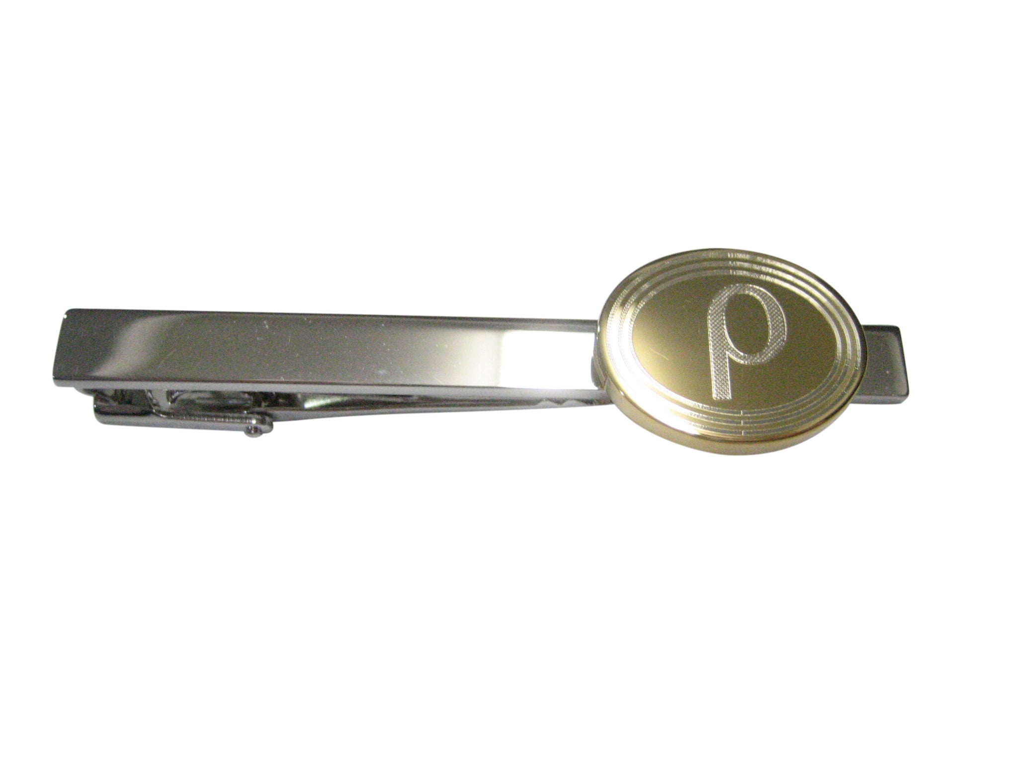 Gold Toned Etched Oval Greek Letter Rho Pendant Tie Clip