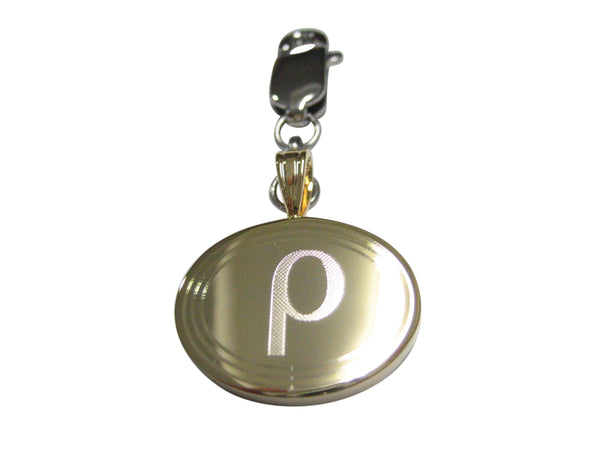 Gold Toned Etched Oval Greek Letter Rho Pendant Zipper Pull Charm