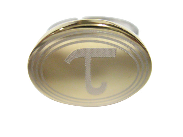 Gold Toned Etched Oval Greek Letter Tau Adjustable Size Fashion Ring