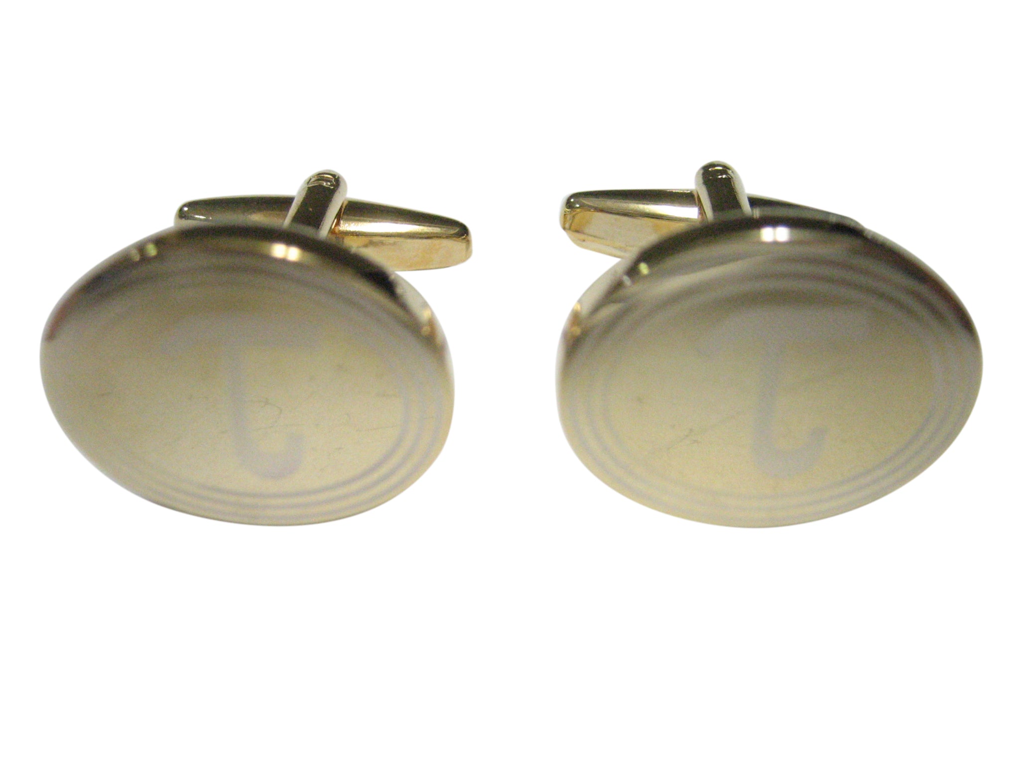 Gold Toned Etched Oval Greek Letter Tau Cufflinks