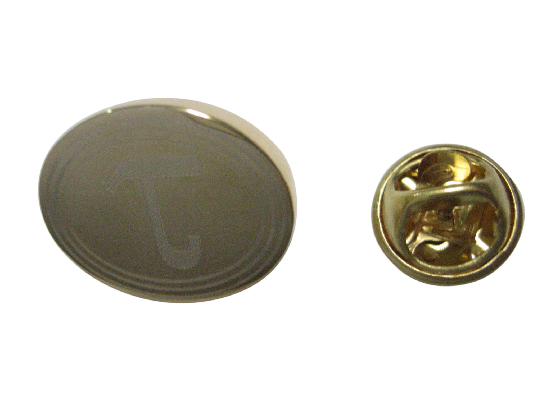 Gold Toned Etched Oval Greek Letter Tau Lapel Pin