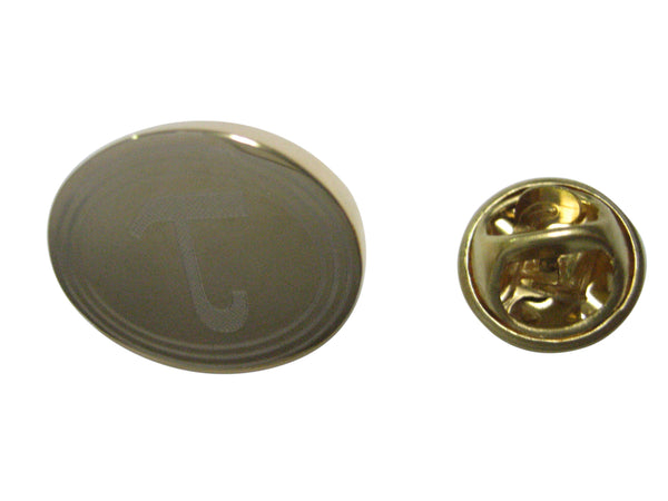 Gold Toned Etched Oval Greek Letter Tau Lapel Pin