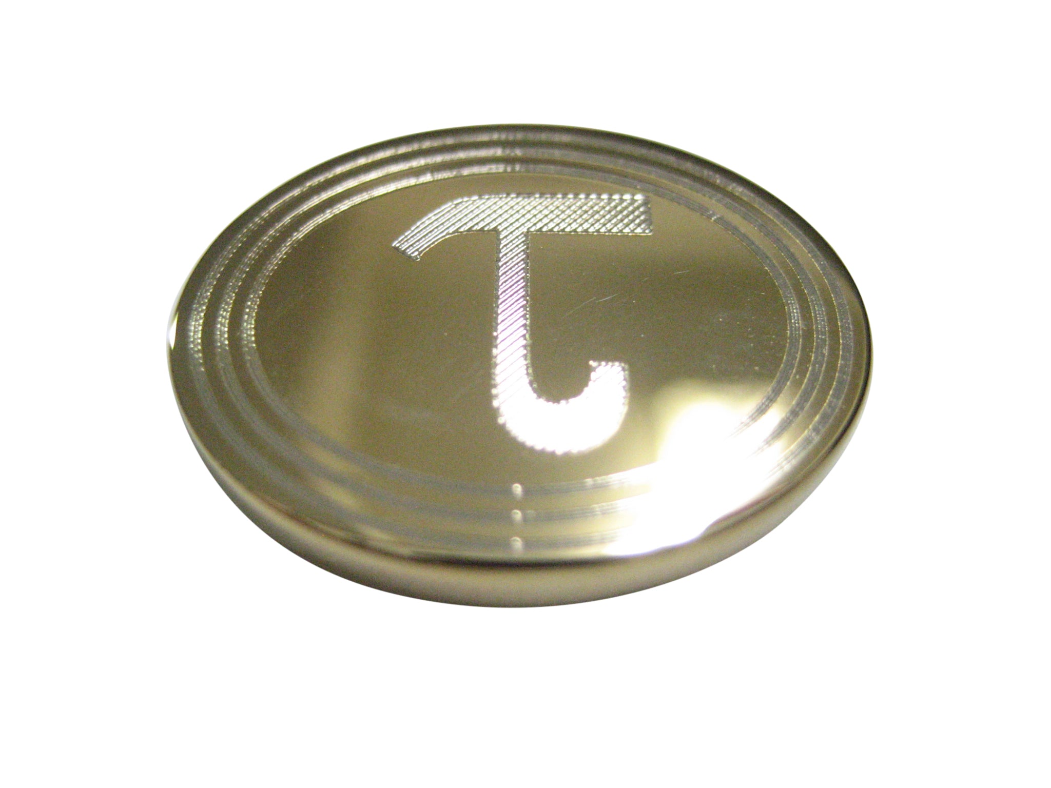 Gold Toned Etched Oval Greek Letter Tau Magnet