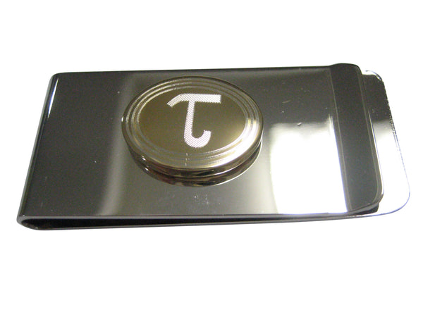 Gold Toned Etched Oval Greek Letter Tau Money Clip