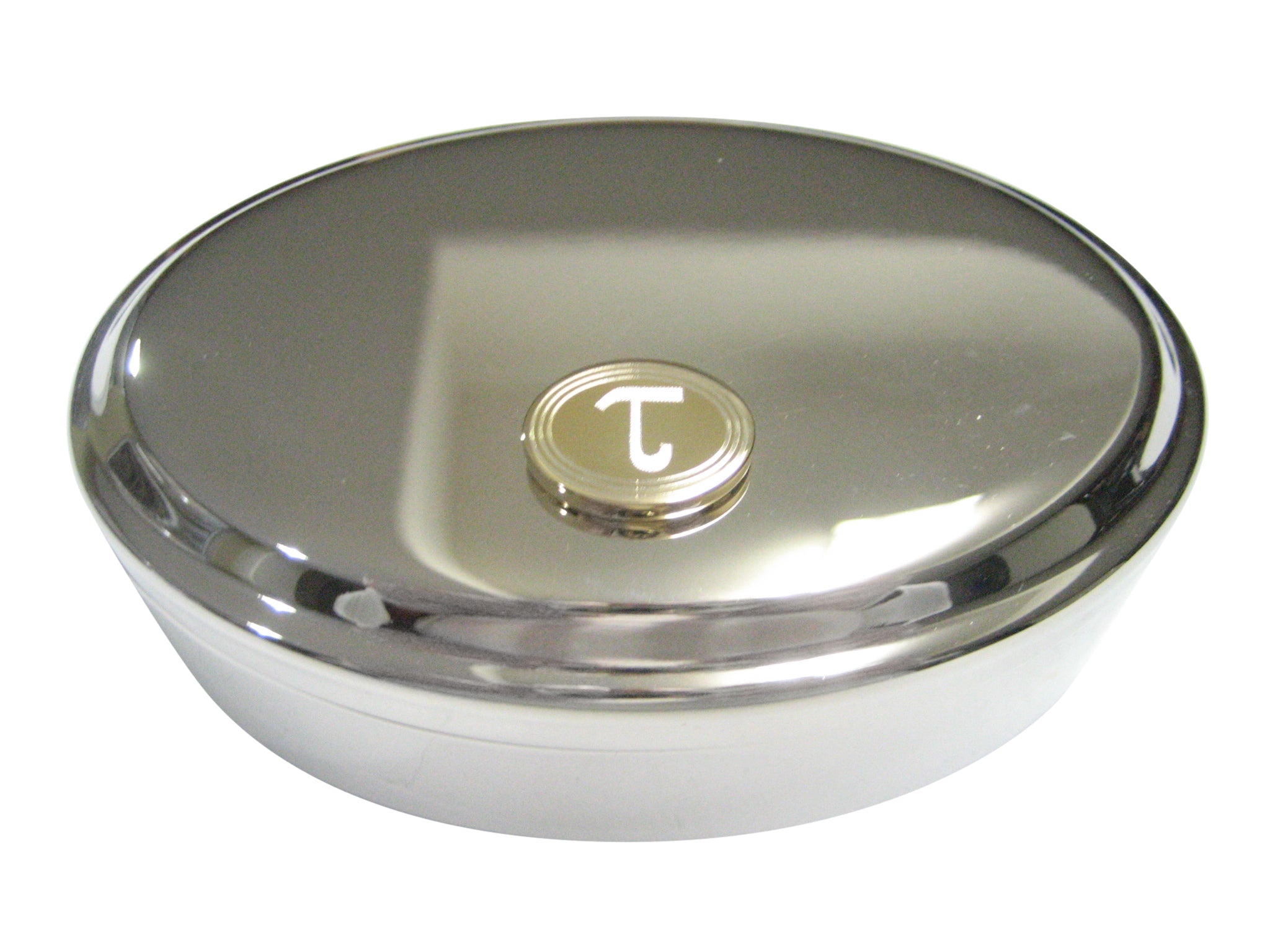 Gold Toned Etched Oval Greek Letter Tau Oval Trinket Jewelry Box