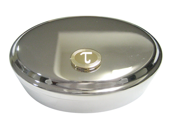 Gold Toned Etched Oval Greek Letter Tau Oval Trinket Jewelry Box