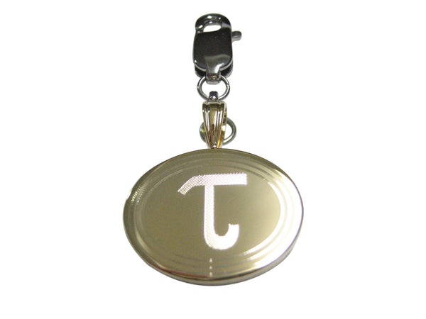 Gold Toned Etched Oval Greek Letter Tau Pendant Zipper Pull Charm