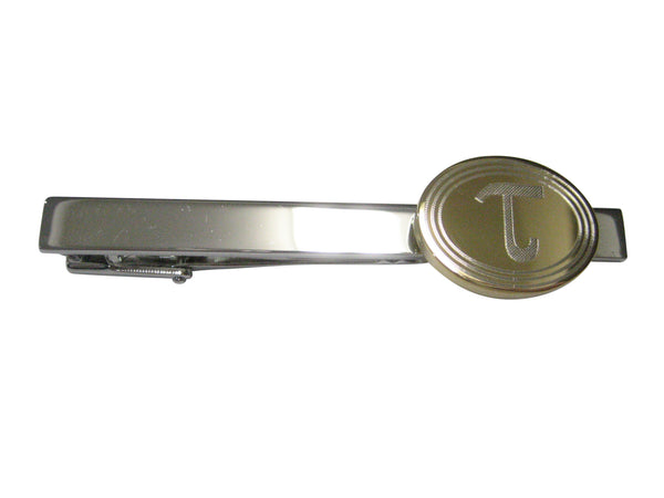 Gold Toned Etched Oval Greek Letter Tau Tie Clip